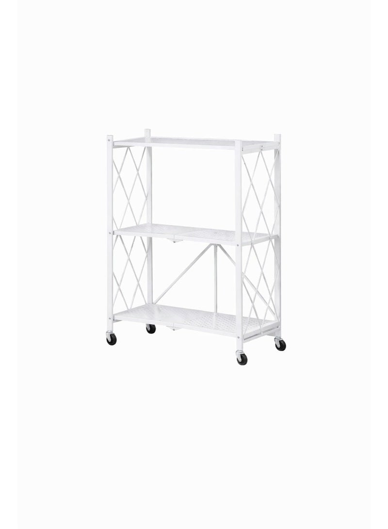 Raqi 3-Tier Rolling Storage Rack with Wheels – Heavy-Duty Metal Shelving Unit for Kitchen, Garage & Storage Room – Practical White Design - Image 2